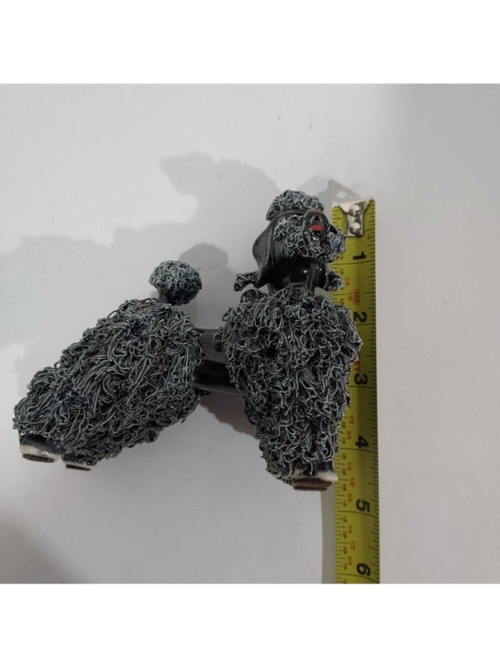 MCM Spaghetti Poodle Standing Dog Figurine Black Base Gray Fur 1950's - Picture 5 of 14
